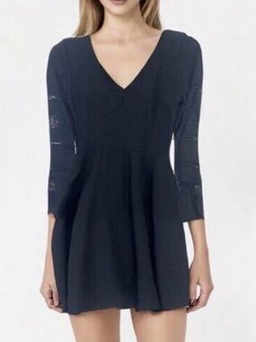 Black Abercrombie & Fitch Skater Dress XS Lace Sleeve Mini